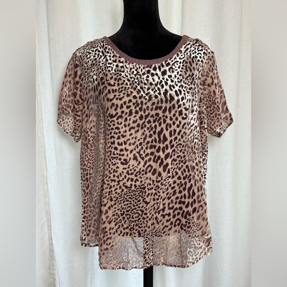 Kori Leopard Print Velvet Burnout Sheer Top Size L NWT - Picture 1 of 6